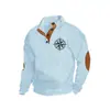 Amazon Best-Selling Transfronterizo Otoño e Invierno Talla Europea Hombre Casual al Aire Libre Cuello Alto Imitación Manga Larga Estampado Sudadera con Tres Botones