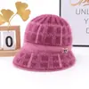 Sombrero de punto de ala ancha con pelo de conejo para otoño e invierno, sombrero de lana cálido con forro polar para mujeres de mediana edad, ancianas y abuelas