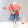 Ropa de Verano para Niñas Transfronteriza, Ropa de Moda para Bebés Niñas de Un Año 2 Ropa de Verano de Manga Corta para Niños 3 Conjuntos de Shorts para Bebés Dropshipping