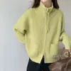 Cárdigan de punto con cuello alto, doble cremallera, color liso, diseño de doble bolsillo, manga larga, versión coreana de invierno, moda nicho, chaqueta corta versátil para mujer