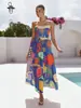 Vestido de Tirantes Estampado de Lino Estilo Vacaciones Casuales Nuevo 2025 Transfronterizo Europeo y Americano Amazon Aliexpress Sitio Independiente