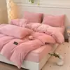 Funda de edredón de terciopelo de leche engrosada de invierno de doble cara AB, funda individual de inserto de edredón de franela de terciopelo de coral, juego de ropa de cama de cuatro piezas para dormitorio