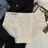Roupa íntima de Algodão Cru Antibacteriana 10A Feminina Algodão Puro Gancho Estendido Estilo Floral Pastoral Cintura Média Confortável Respirável Calcinha de Algodão Puro