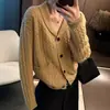Cárdigan de Punto Trenzado para Mujer Otoño Invierno Nuevo Holgado Versátil Adelgazante Cuello Chal Abrigo Suéter Estilo Perezoso Top de Moda