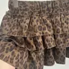 Saia em Camadas com Cintura Elástica Estampada de Leopardo Vintage Ruoxin para Mulheres, Nova Saia Curta em Camadas com Babados Outono 2026