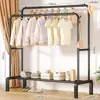 Cabideiro Simples de Chão para Ambientes Internos, Cabideiro Duplo Móvel, Cabide para Armazenamento de Roupas de Quarto