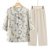 Camisa de Três Quartos da Mamãe, Conjunto de Duas Peças Roupas de Senhora Idosa, Vestido Casual de Verão para Mulheres de Meia-Idade e Idosas
