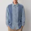 Camisa Jeans Patchwork Listrada Casual Momeike Street para Homens, Nova Coleção Outono 2026 Camisa Masculina Vintage 50448