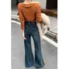 Jeans Acampanados Azules Vintage de Cintura Alta para Mujer, Estilo Europeo de Otoño, Lavados, Corte Holgado, Adelgazantes, Pierna No Pegajosa, de Campana, Pantalones Largos