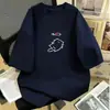 Camiseta Unisex de Algodão Puro, Baixo Consumo, Estampa de Gato, Manga Curta, Gola Redonda, Ombro Caído, Tendência para o Verão