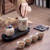 Taza Expreso de Cerámica Cruda Un Tetera Tres Tazas Juego de Té de Viaje Traje Portátil para Camping al Aire Libre Té Negocios Regalo de Acompañamiento