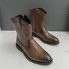 Botas Masculinas de Tamanho Grande para Outono e Inverno Botas de Cowboy Tendência Estilo Coreano Botas de Couro Retrô de Cano Alto Bico Fino Botas de Couro Masculinas