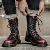 Botas de Couro de Cano Alto Outono Transfronteiriças Botas Martin com Cadarço Tamanho Grande Botas de Couro Botas Curtas de Motocicleta Botas de Biker Moda Retro Sapatos Masculinos