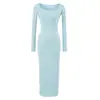 Vestido Largo de Manga Larga con Cuello Cuadrado, Estilo Puramente Atractivo Chica Sexy, Nuevo Otoño Sexy Ajustado de Color Sólido Bodycon Largo para Mujer