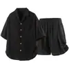 Conjunto de Textura de Comercio Exterior Nuevo Verano 2026 Camisa Holgada Talla Grande Retro Americano y Shorts Conjunto Deportivo Casual de Dos Piezas