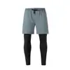 Calça Esportiva Masculina de Duas Peças Falsa Transfronteiriça Elástica Justa para Corrida Fitness Treinamento Secagem Rápida Camada Dupla Basquete Tendência