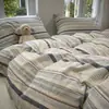 Juego de Cama de Algodón Puro Sin Estampar Clase A, Juego de Cuatro Piezas, Funda de Edredón Lavada de Algodón Puro, Juego de Tres Piezas para Dormitorio de Estudiantes, Sábana y Funda de Edredón Engrosadas