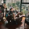Sofá perezoso para una persona, retro italiano diseñador de ocio lujo ligero madera maciza Jersey silla sofá reclinable