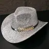 Chapéu de Cowboy Ocidental Europeu e Americano Novo com Lantejoulas, Chapéu de Outono e Inverno de Alta Qualidade, Acessórios de Espinha de Peixe para Mulheres, Chapéu de Festa de Carnaval