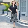 Conjunto de vestido de verão de manga curta para mãe 2026 novo conjunto de duas peças de top de chiffon e saia para meia-idade e idosos