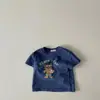 INS camiseta de manga curta para bebê primavera e verão meninos e meninas urso bola rosa gola redonda manga curta simples T