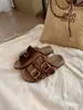 ¡En stock, se envía al instante! Zapatos de Estilo Similar a los de Mamá Uva, Sandalias de Terciopelo con Doble Hebilla, Punta Redonda, Estilo Perezoso Slip-On, Suela Gruesa Tipo Birkenstock para Mujer