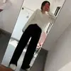 Pantalones de lana blanca de punto de pierna ancha para mujer, otoño e invierno, de cintura alta, pierna recta, adelgazantes, casuales, fluidos, hasta el suelo