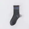 Calcetines de otoño e invierno a rayas dobles hasta la mitad de la pantorrilla para hombre, calcetines de algodón acanalados con bloques de color retro, calcetines cálidos versátiles estilo japonés engrosados para hombre