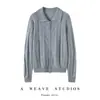 Chaqueta de cachemira con solapa y patrón trenzado, 100% cachemira pura, doble cremallera, color liso, manga larga, cuello polo, cárdigan de corte holgado