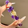 Pulsera Qiaoen de Ágata Amarilla Natural Flor Negra Dorada Multigemas con Piedra Lunar Negra y Cristal Blanco, Diseño Versátil, Mayoreo