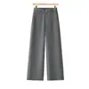 Pantalones de traje grises hechos a medida para mujer, nuevos pantalones de pierna ancha de moda primavera/otoño 2026, pantalones rectos cropped para mujeres petite