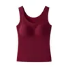 Colete Quente de Outono e Inverno para Mulheres, Sutiã Integrado, Corte Justo, Camada Interna, Camada Externa, Alta Elasticidade, Tecido Escovado, Gola Redonda, Armazenamento de Calor, Colete com Forro de Fleece
