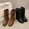 Botas de Vaquero Caballero Occidentales de Celebridad de Internet para Mujer 2026 Estilo Nuevo Tacón Grueso Botas Largas Retro Hebilla de Cinturón Botas de Caballero Atractivas