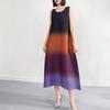 Vestido tipo chaleco Miyake 2025, nuevo diseño de primavera y verano, con degradado, suelto, adelgazante, talla grande, cuello redondo, corte A.