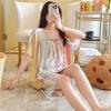 Pijama Feminino Verão Novo Estilo Nacional Shorts de manga curta Outer-Vestindo Algodão Terno de Seda Doce Elegante Algodão Seda Fino Home Wear