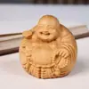 Adornos tallados de sándalo dorado, una pieza armoniosa para sostener en la mano, adornos de escritorio del Buda Maitreya, bandeja de juguete portátil para hombres