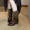 Botas Largas Retro de Punta Aguda 2026, para Aumentar la Altura, Versátiles, Adelgazantes, Fruncidas, Estilo Vaquero Occidental, Holgadas, para Mujer