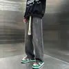 Jeans de moda ins de cintura elástica para hombre, estilo Hong Kong, corte holgado, moda urbana, ligeramente acampanados, casuales, fluidos, pantalones de pierna recta para adolescentes