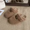 Pantuflas peludas de suela plana para mujer, nuevo estilo otoño e invierno 2026, forradas de felpa, de punta cerrada, pantuflas cálidas de algodón