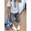Dopamina Outfit Pantalones Cortos de Mezclilla con Estampado Graffiti para Mujer Verano Moda Versátil Cintura Alta Sueltos Adelgazantes Pierna Ancha