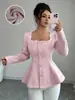 Moda Feminina Transfronteiriça Europeia e Americana 2026 Novo Estilo Elegante Rosa Manga Longa Top