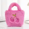 Bolsa de Mão de Pelúcia Fofa Transfronteiriça Bolsa de Ombro Bolsa Transversal Porta-Moedas Laço de Cereja Flor Bolsa Infantil Fabricante Atacado