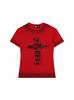Camiseta de Cuello Redondo con Hombro Derecho Descubierto para Chica Americana Sexy de Manga Corta Ins para Mujer Verano Nueva Estampada Slim Ajustada Top Blanco