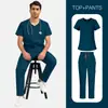 Fábrica de origem pode imprimir logotipos. Roupa de procedimento elástica e respirável. Roupa de trabalho de manga curta para sala de cirurgia feminina