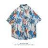 Camisa de Manga Corta de Nicho Ins de Moda para Hombre Verano Casual Playa Estampada Street Holgada Top de Media Manga