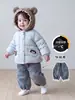 Chamarra acolchada con relleno de algodón para bebés niñas, ropa de invierno, abrigo con capucha ribeteado de encaje para niña pequeña, suéter tejido, pantalones de algodón, conjunto de ropa para niñas