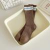 Calcetines de Otoño e Invierno para Niños de Doble Aguja de Línea Gruesa a Rayas Dos Barras Estilo Académico Calcetines Medios Estilo Japonés Vintage Punto Hilo Apilado Algodón