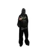 Traje Deportivo Patchwork Oscuro Estilo Urbano Sudadera con Capucha Bordada de Marca de Moda Pantalones Deportivos Anchos con Abertura Lateral Unisex