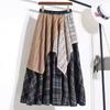 Falda Nueva Original de Algodón y Lino Estilo Étnico Falda Retro a Cuadros Empalmada Irregular Ropa Étnica para Viaje
