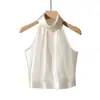 Nuevo Diseño Transfronterizo Europeo y Americano Amazon Aliexpress Top de Color Sólido Sexy Estilo Francés con Cuello Halter y Hombros Descubiertos